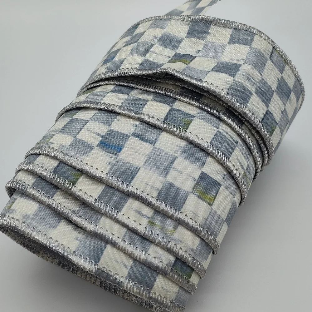 MacKenzie-Childs Courtly Check Ribbon Sterling Silver Wired 2” Wide 3 Yards
